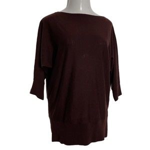 Ann Taylor Sweater 100% Merino Wool Pullover Boat Neck Knit Tunic Top Burgundy L